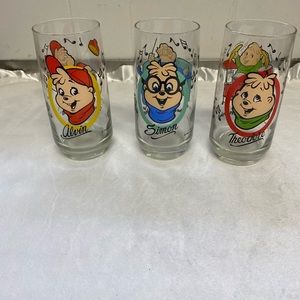 Vintage 1985 The Chipmunks Collectors Drinking Glass Set Of 3 ALVIN,SIMON,THEODO